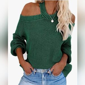 Oversized knit cold shoulder sweater